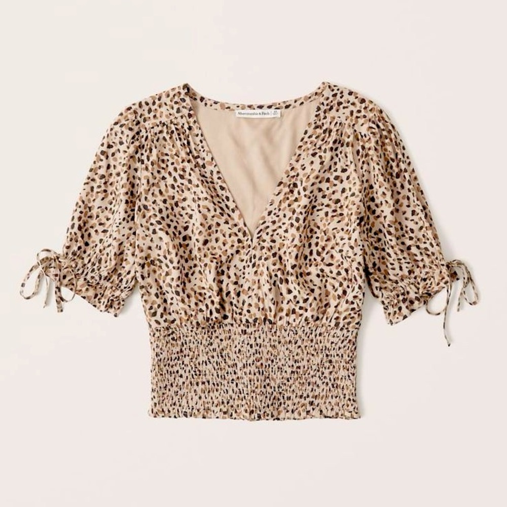 Abercrombie & Fitch Tie-Sleeve Smocked Waist Top